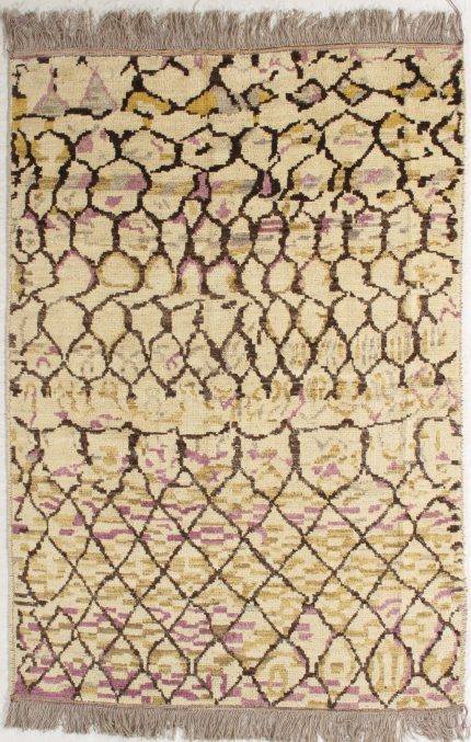 Handmade Gabbeh Beige and Brown Persian Style Rug Abstract Tribal Lattice Design 6 x 8