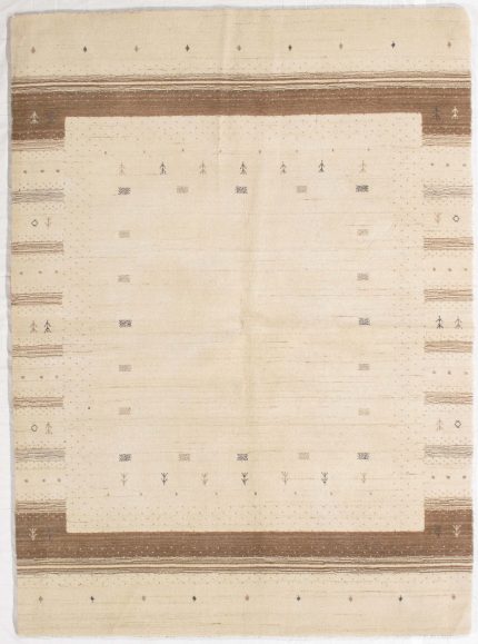 Handmade Gabbeh Beige and Brown Persian Style Rug Minimalist Tribal Design 5 x 7