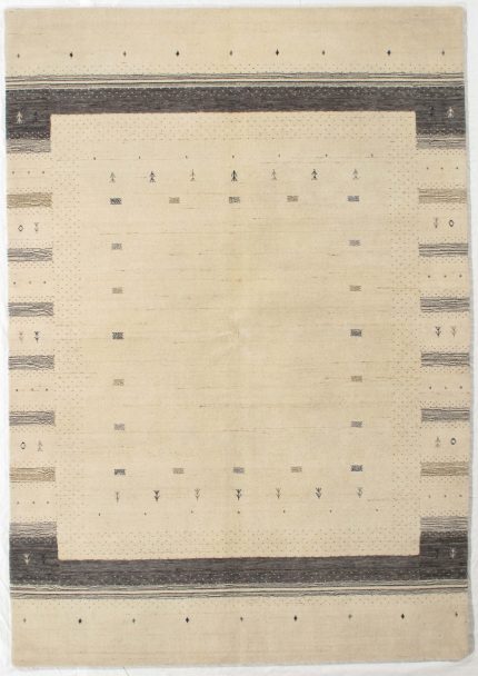 Handmade Gabbeh Beige and Gray Persian Style Rug Minimalist Tribal Design 5 x 8