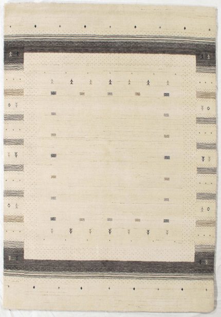 Handmade Gabbeh Beige and Gray Wool Persian Style Rug Minimalist Tribal Design 5 x 8