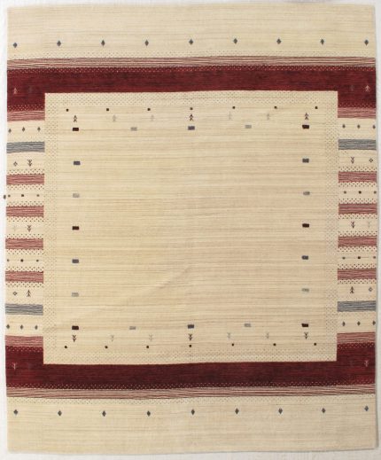 Handmade Gabbeh Beige and Red Persian Style Rug Minimalist Border Design 8 x 10