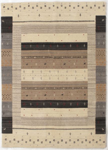Handmade Gabbeh Beige and Taupe Persian Style Rug Minimalist Stripe Design 4 x 7