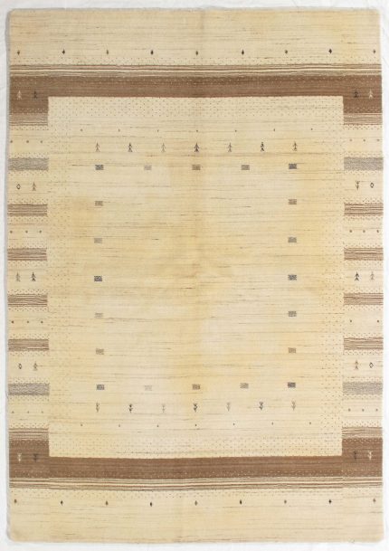 Handmade Gabbeh Beige and Taupe Persian Style Rug Minimalist Tribal Design 5 x 8