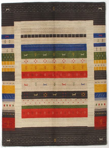 Handmade Gabbeh Brown and Red Persian Style Rug Colorful Tribal Design 5 x 8