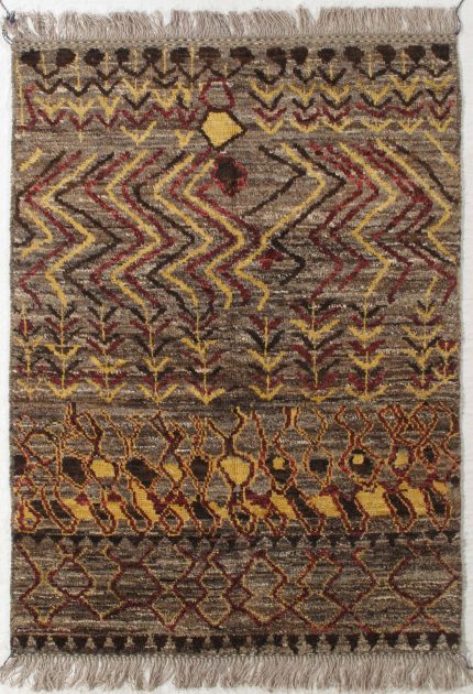Handmade Gabbeh Brown and Yellow Persian Style Rug Tribal Zigzag Design 5 x 8