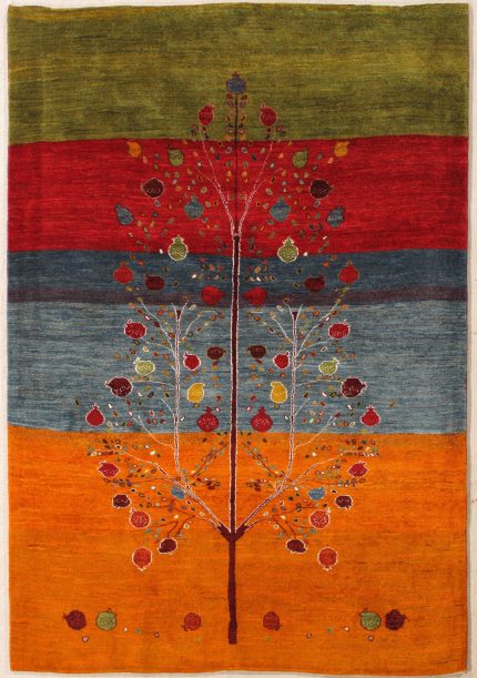 Handmade Gabbeh Orange and Red Persian Style Rug Tree of Life Design 5 x 8