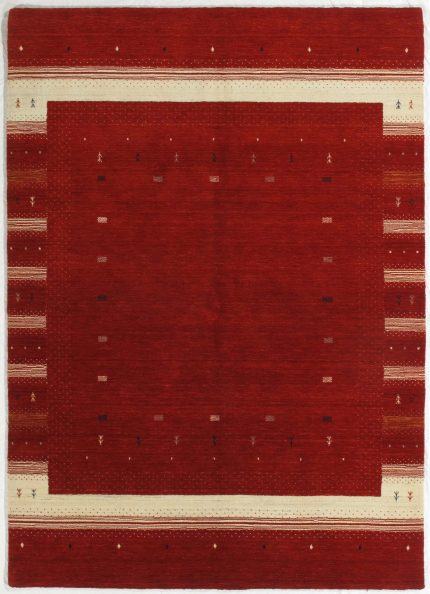 Handmade Gabbeh Red and Beige Persian Style Rug Minimalist Border Design 5 x 8