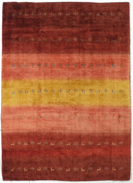 Handmade Gabbeh Red and Orange Persian Style Rug Striped Gabbeh Design 6 x 8