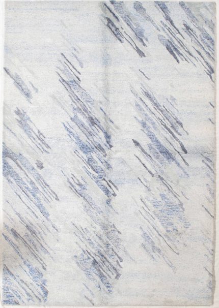 Handmade Gray and Blue Persian Style Rug Modern Abstract Design 5 x 8