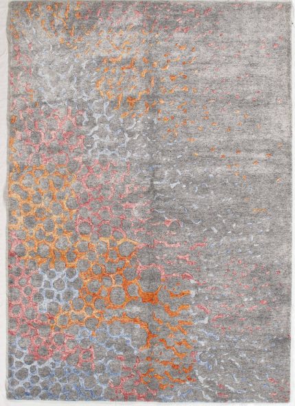 Handmade Gray and Orange Modern Abstract Persian Style Rug 5x8