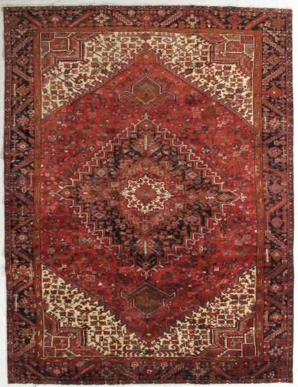 Handmade Red and Beige Persian Style Rug Heriz Pattern 10 x 13