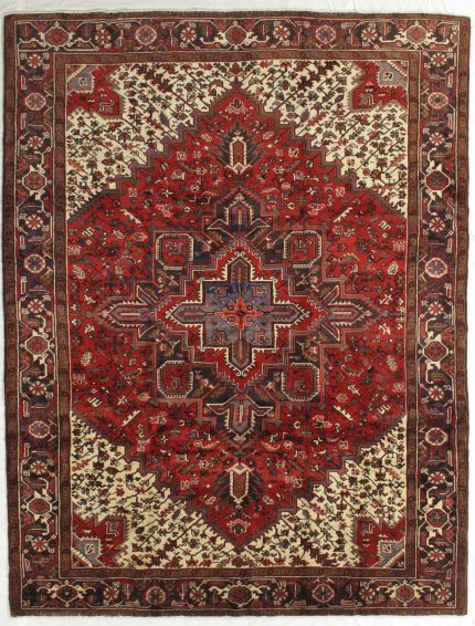 Handmade Red and Beige Persian Style Rug Heriz Pattern 8 x 12