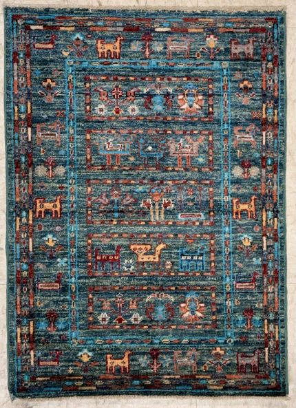 Navy Blue and Red Handmade Wool Persian Style Area Rug 2x3, Tribal Geometric Accent Rug