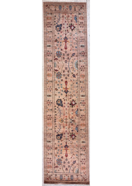 Pink and Orange Handmade Wool Persian Style Runner Rug 3x12, Floral Hallway Area Rug