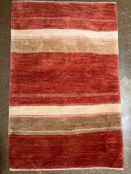 Red and Beige Handmade Gabbeh Wool Persian Rug 3x5, Warm Accent Rug for Home Decor