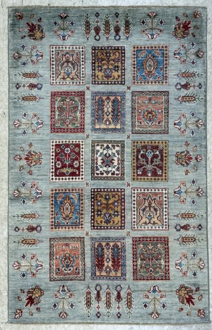Red and Beige Handmade Wool Persian Style Rug Garden Panel Pattern 4x5