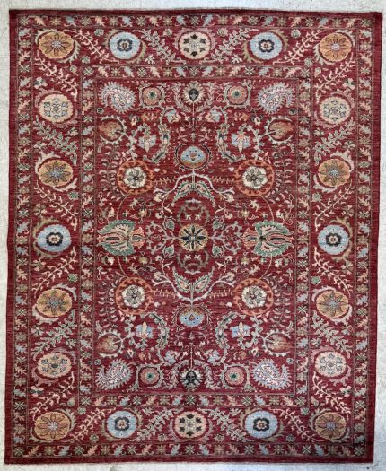 Red and Beige Handmade Wool Persian Style Rug Medallion Pattern 6x7