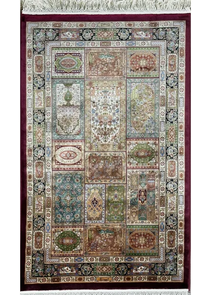 Taupe and Green Silk Persian Rug 3x4, Rug for Entry Hall Decor