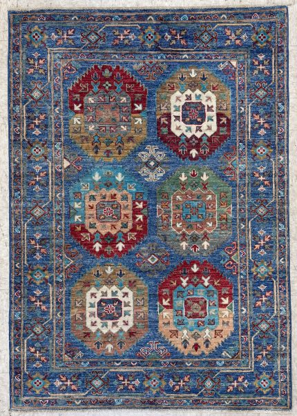 Blue and Red Handmade Wool Persian Style Rug Garden Panel Pattern 3x5