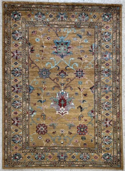 Yellow and Blue Handmade Wool Persian Style Rug Floral Medallion Pattern 3x5