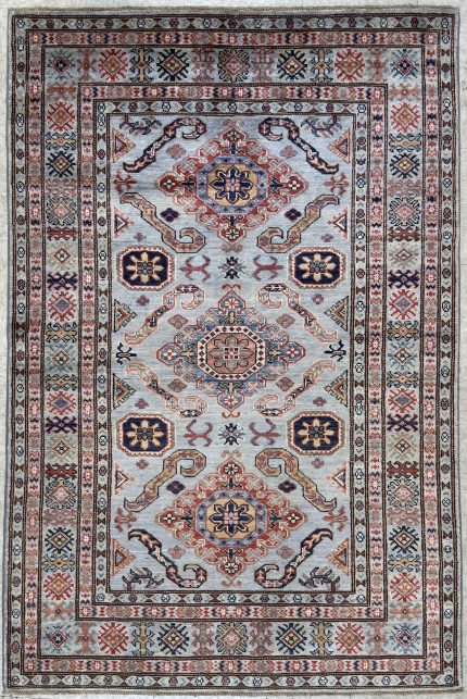 Blue and Red Handmade Wool Persian Design Rug Tribal Pattern 4x6