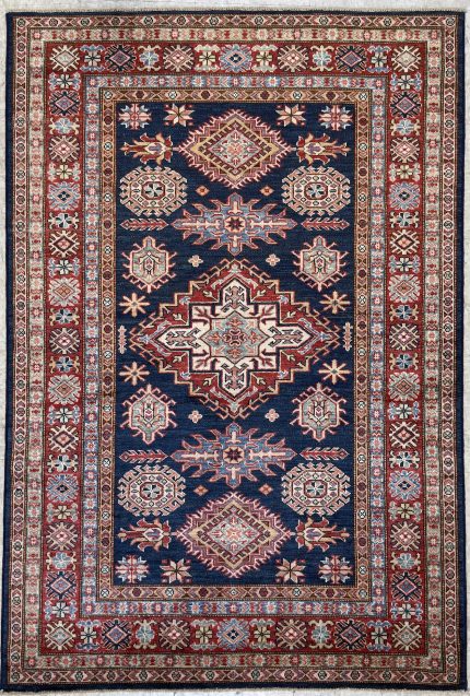 Red and Navy Blue Handmade Wool Persian Style Rug Tribal Pattern 4x6