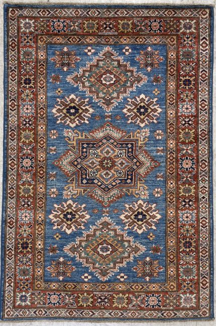 Blue and Red Handmade Wool Persian Style Rug Tribal Pattern 3x5