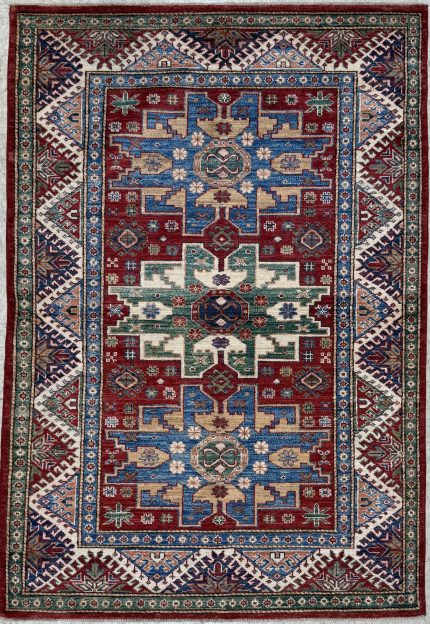 Red and Green Handmade Wool Persian Style Rug Tribal Pattern 4x6