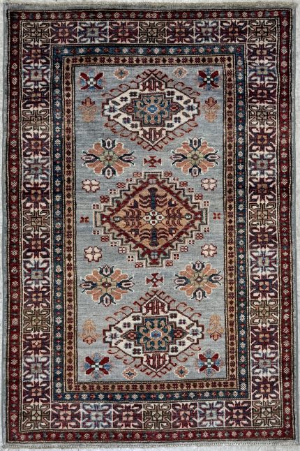Blue and Red Hand-knotted Wool Persian Style Rug Tribal Pattern 3x5