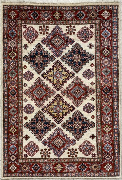 Red and White Handmade Wool Persian Style Rug Tribal Pattern 3x5