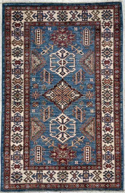 Blue and White Handmade Wool Persian Style Rug Tribal Pattern 3x5