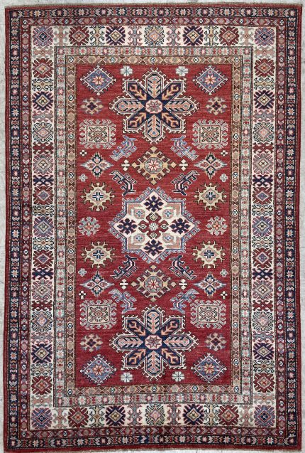 Red and Beige Handmade Wool Persian Style Rug Tribal Pattern 4x6