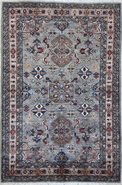 Blue Handmade Wool Persian Style Rug Tribal Pattern 4x6