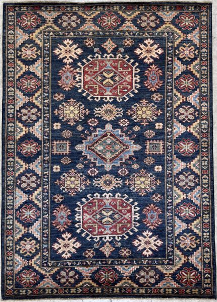 Blue and Red Handmade Wool Persian Style Rug Tribal Pattern 4x6