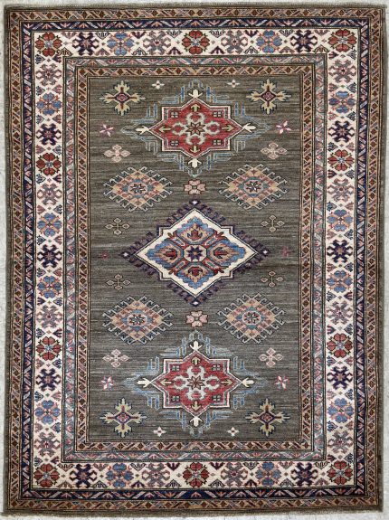 Gray and Beige Handmade Wool Persian Style Rug Tribal Design 4x6