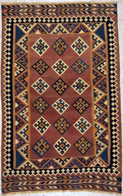 Orange and Red Handmade Wool Persian Style Rug Tribal Design 5x8