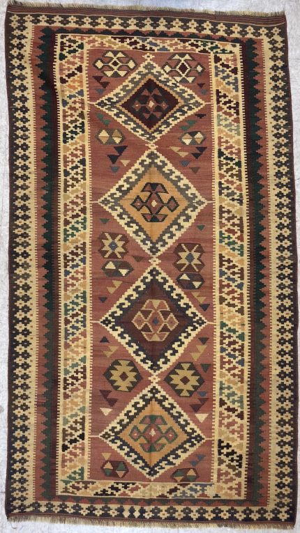 Yellow and Orange Handmade Wool Persian Style Rug Geometric Design 5x8
