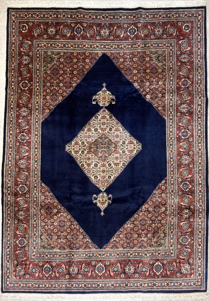 Navy Blue and Red Handmade Wool Persian Style Rug Hand-knotted Medallion Pattern 7x9