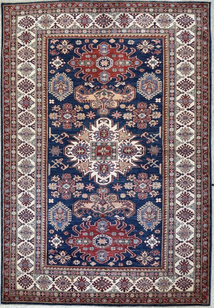 Navy Blue and Red Handmade Wool Persian Style Rug Hand-knotted Tribal Medallion Pattern 6x9