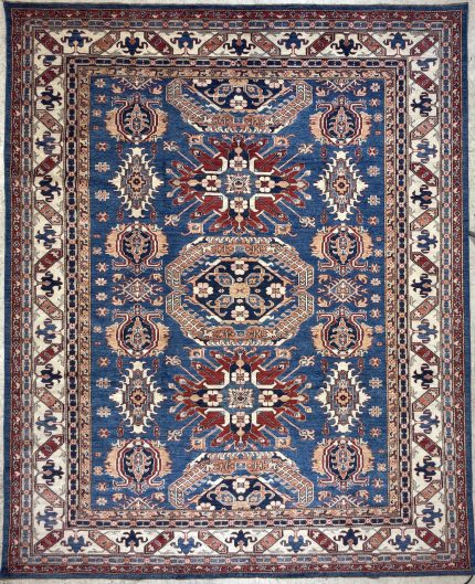 Blue and Beige Handmade Wool Persian Style Rug Hand-knotted Allover Medallion Pattern 6x9